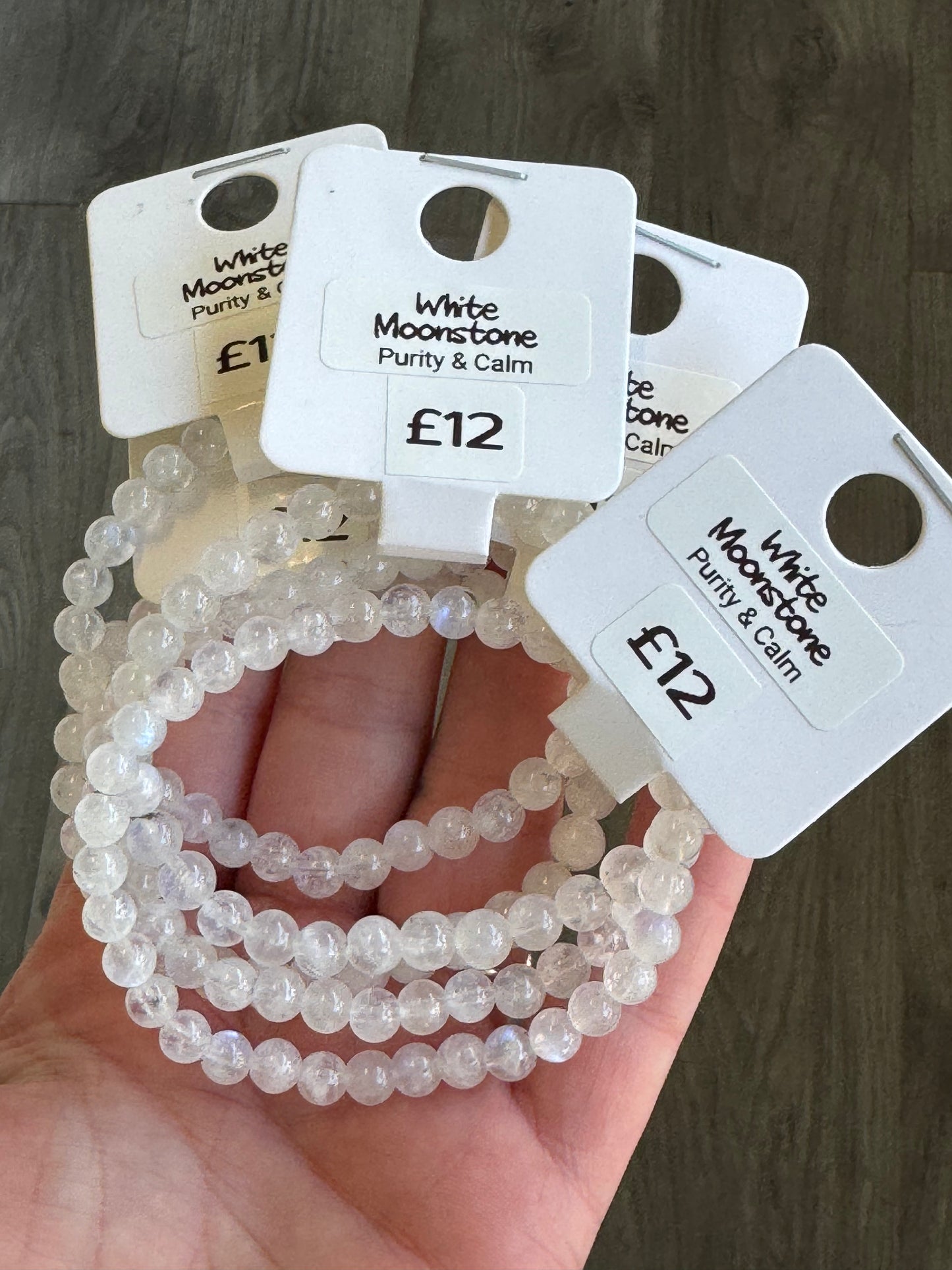 White Moonstone Beaded Stretch Bracelet
