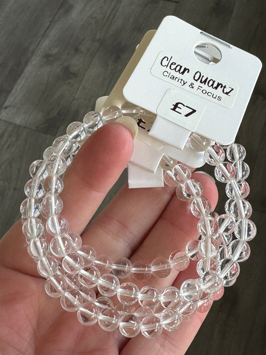 Clear Quartz 6mm Beaded Stretch Bracelet