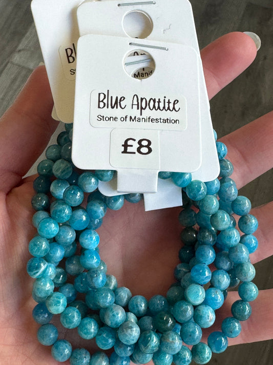 Blue Apatite 6mm Beaded Stretch Bracelet