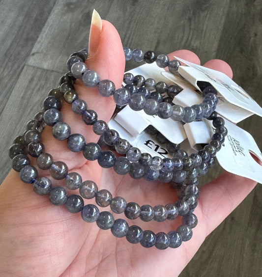 Iolite 6mm Beaded Stretch Bracelet