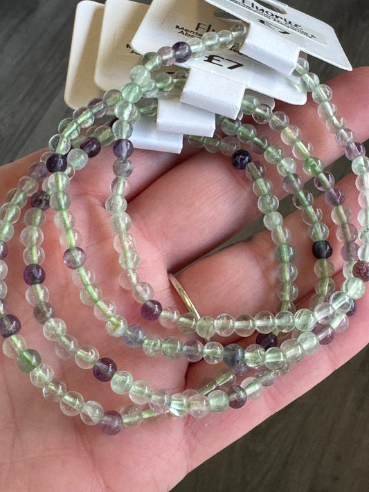 Fluorite 4mm Beaded Stretch Bracelet