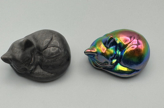 Silver Sheen Obsidian Sleeping Cat