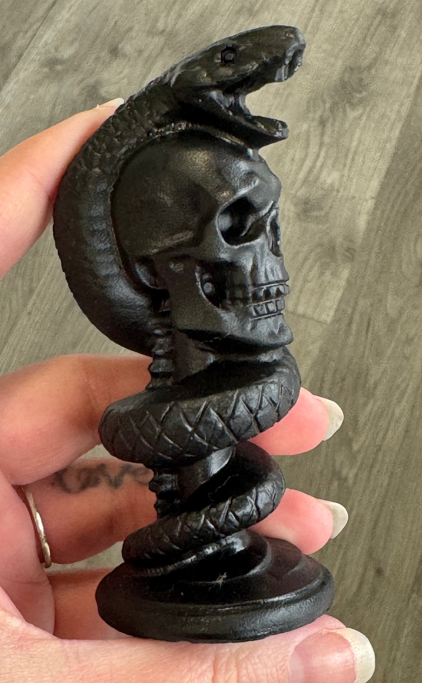 Obsidian Skull & Serpent Carving