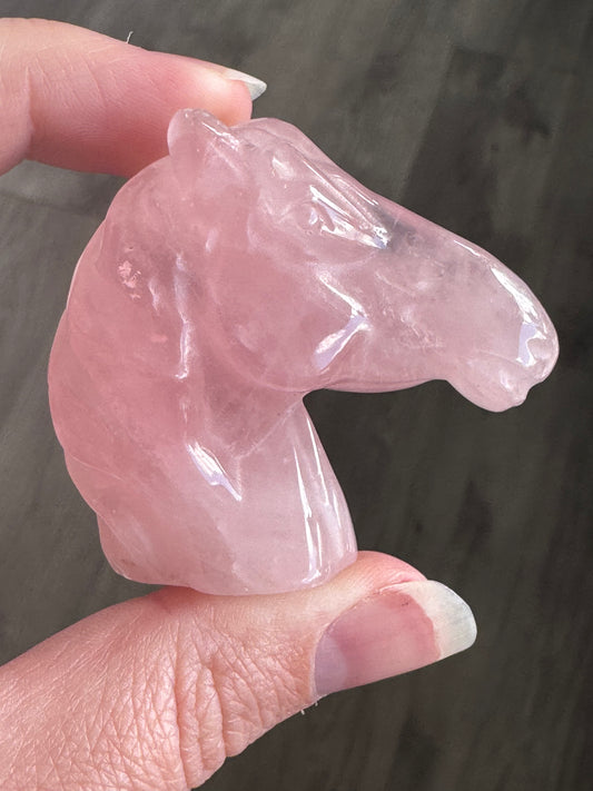 Rose Quartz Horse Head Carving