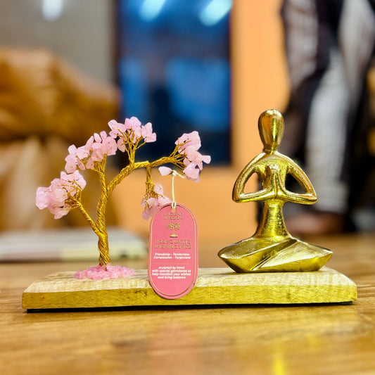 Rose Quartz Gemstone Yoga Garden - Anjali Mudra Padmasana Pose