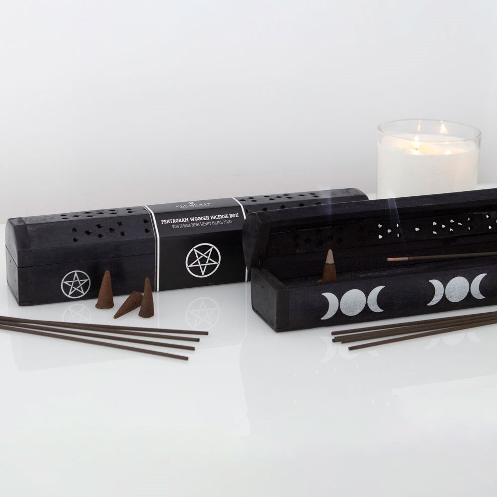 Triple Moon Wooden Sage Incense Box Set image 0
