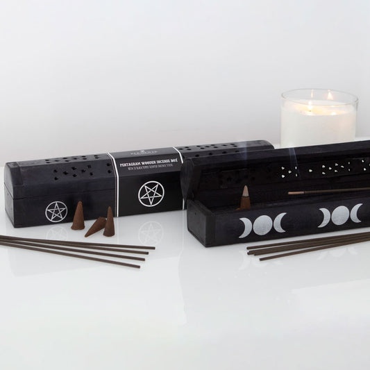 Triple Moon Wooden Sage Incense Box Set image 0