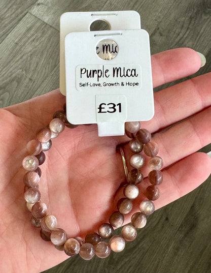Purple Mica Beaded Stretch Bracelet