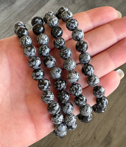 Snowflake Obsidian Beaded Stretch Bracelet