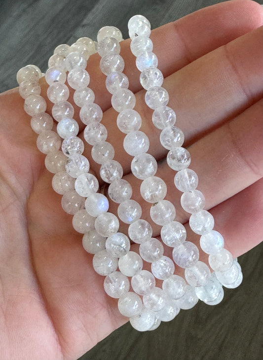 White Moonstone Beaded Stretch Bracelet