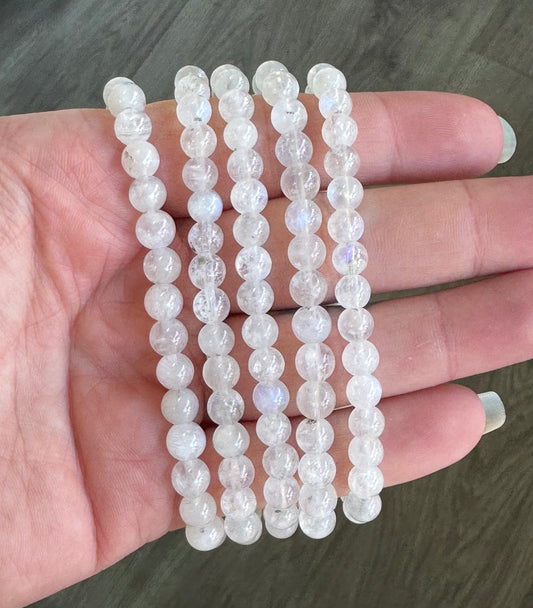 White Moonstone Beaded Stretch Bracelet