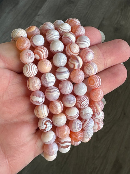 Pink Agate Beaded Stretch Bracelet