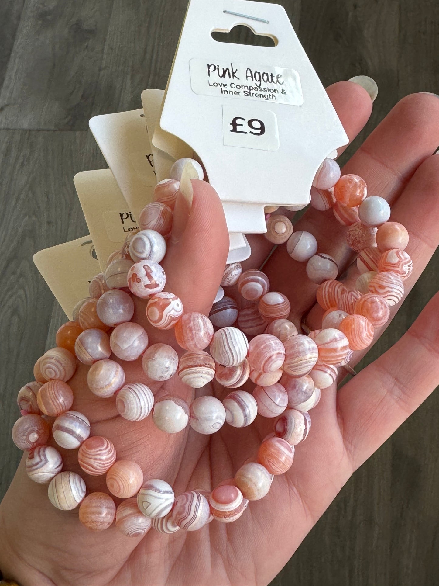 Pink Agate Beaded Stretch Bracelet