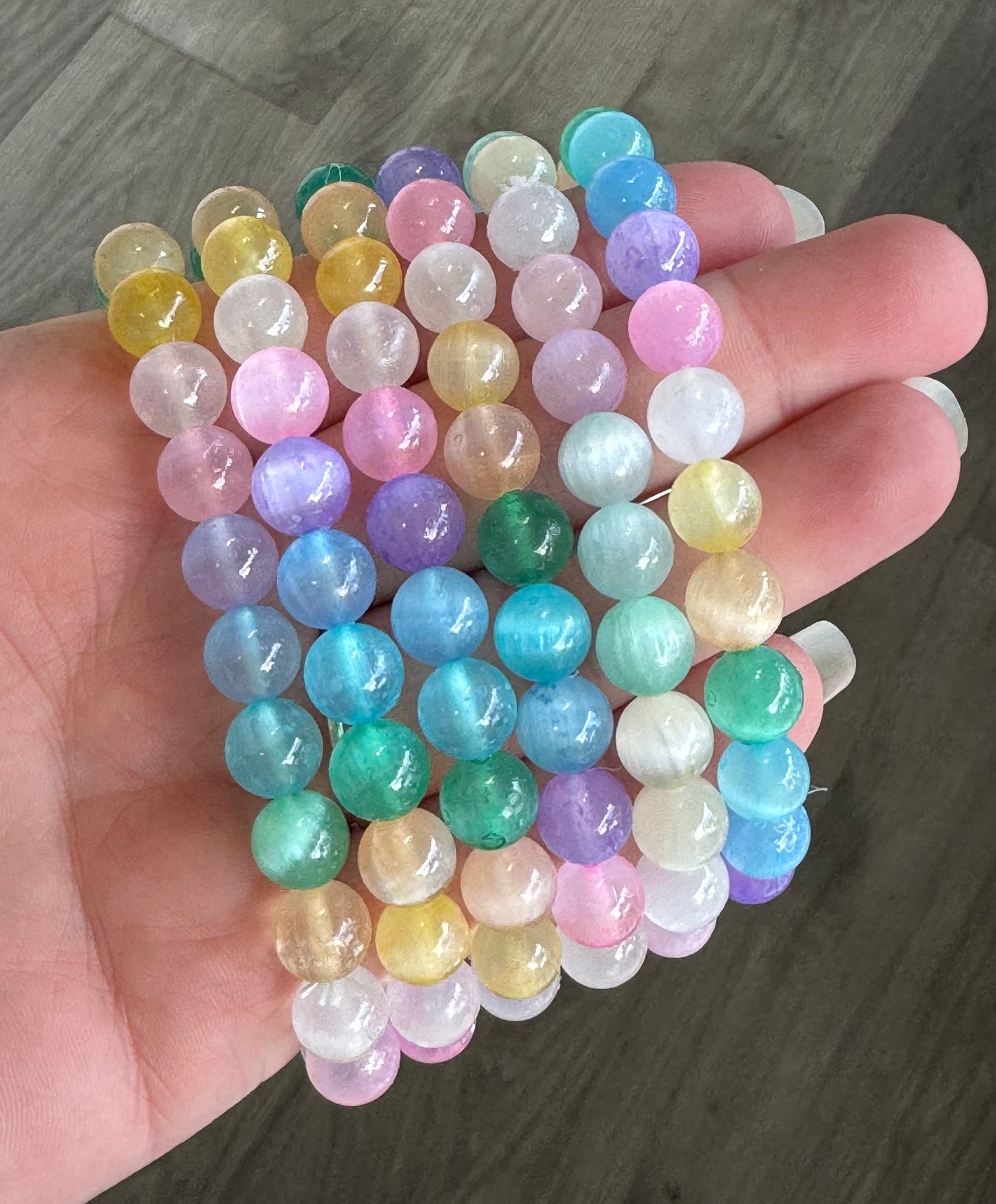Aura Selenite 8mm Beaded Stretch Bracelet