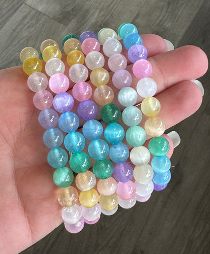 Aura Selenite 8mm Beaded Stretch Bracelet