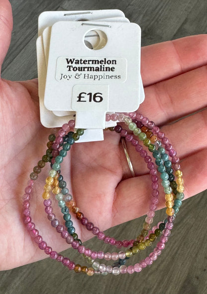 Watermelon Tourmaline Beaded Stretch Bracelet