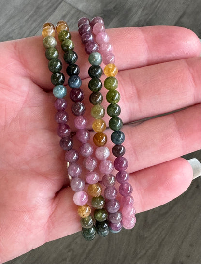 Watermelon Tourmaline Beaded Stretch Bracelet