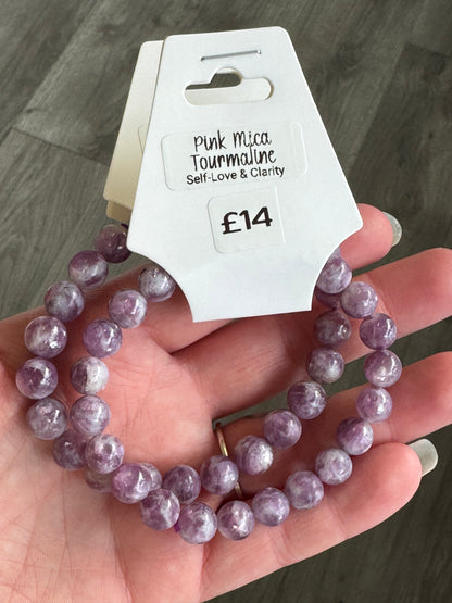Purple Mica Tourmaline Beaded Stretch Bracelet