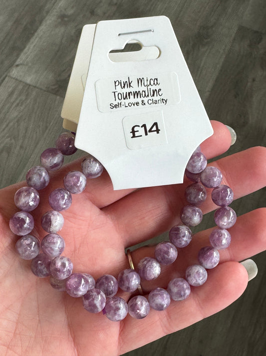 Purple Mica Tourmaline Beaded Stretch Bracelet
