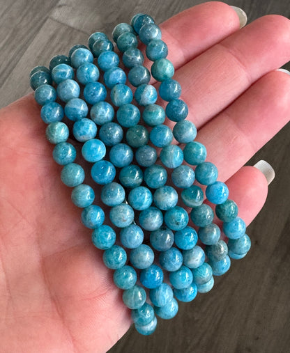Blue Apatite 6mm Beaded Stretch Bracelet