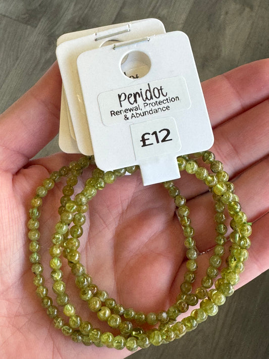 Peridot 4mm Beaded Stretch Bracelet