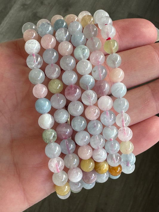 Morganite 6mm Beaded Stretch Bracelet