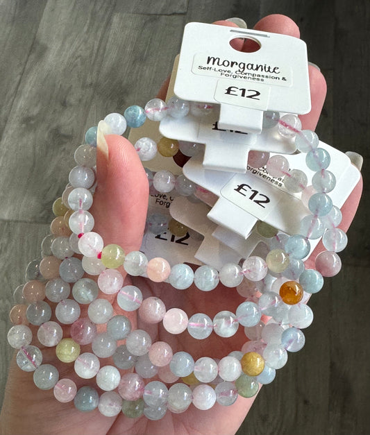 Morganite 6mm Beaded Stretch Bracelet