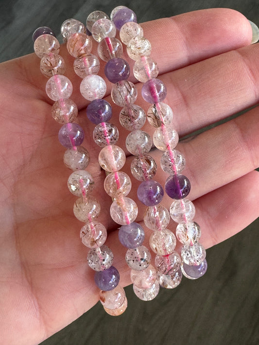 Super 7 6mm Beaded Stretch Bracelet