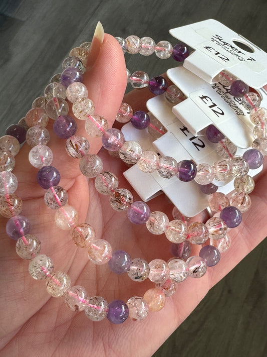 Super 7 6mm Beaded Stretch Bracelet