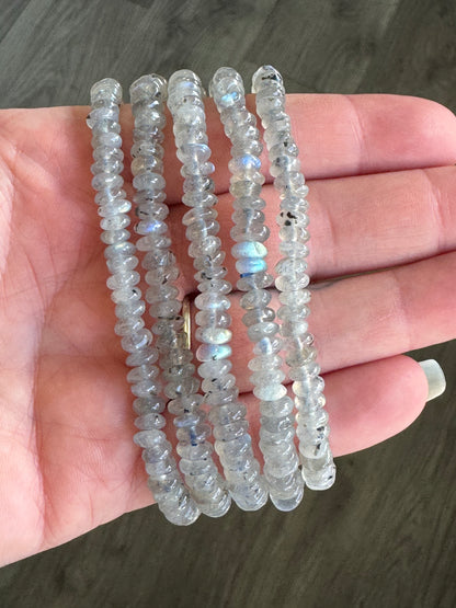 Blue Moonstone Polished Chip Stretch Bracelet