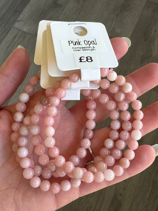 Pink Opal 6mm Beaded Stretch Bracelet