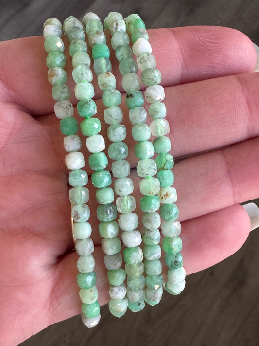Faceted Green Jade 4mm Beaded Stretch Bracelet