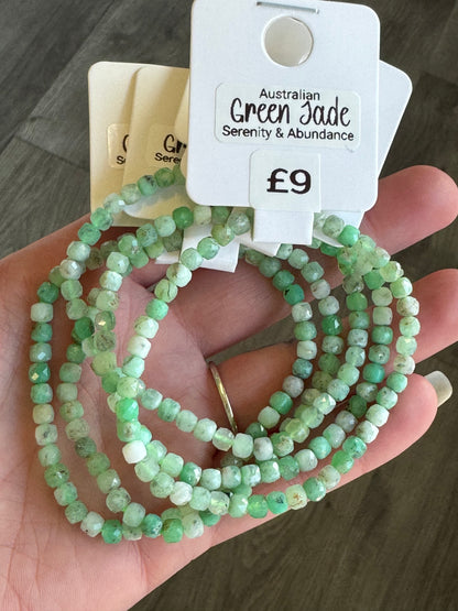 Faceted Green Jade 4mm Beaded Stretch Bracelet