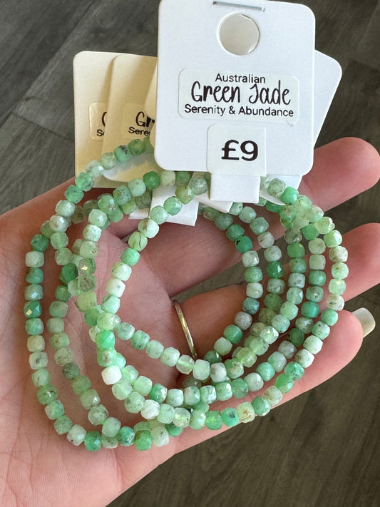 Faceted Green Jade 4mm Beaded Stretch Bracelet