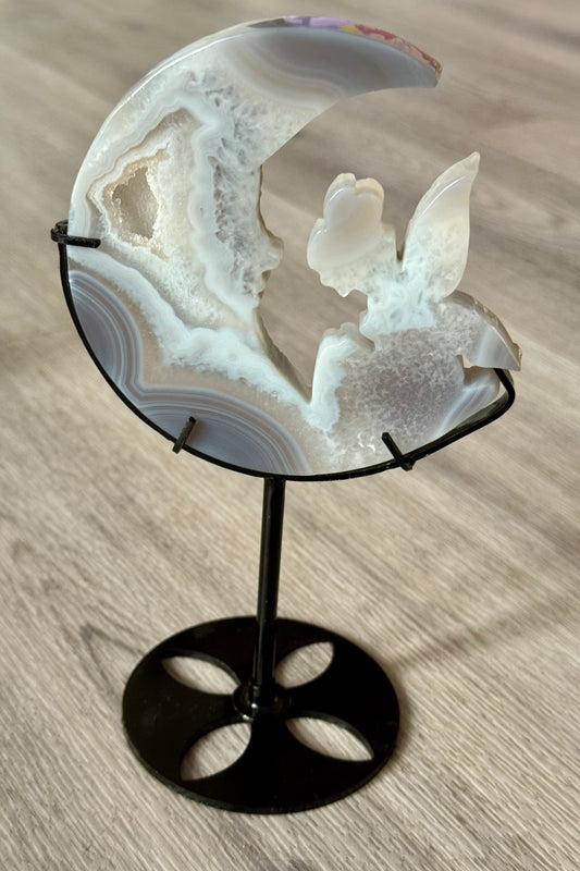 Druzy Agate Fairy Moon on Stand