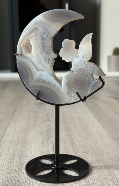 Druzy Agate Fairy Moon on Stand