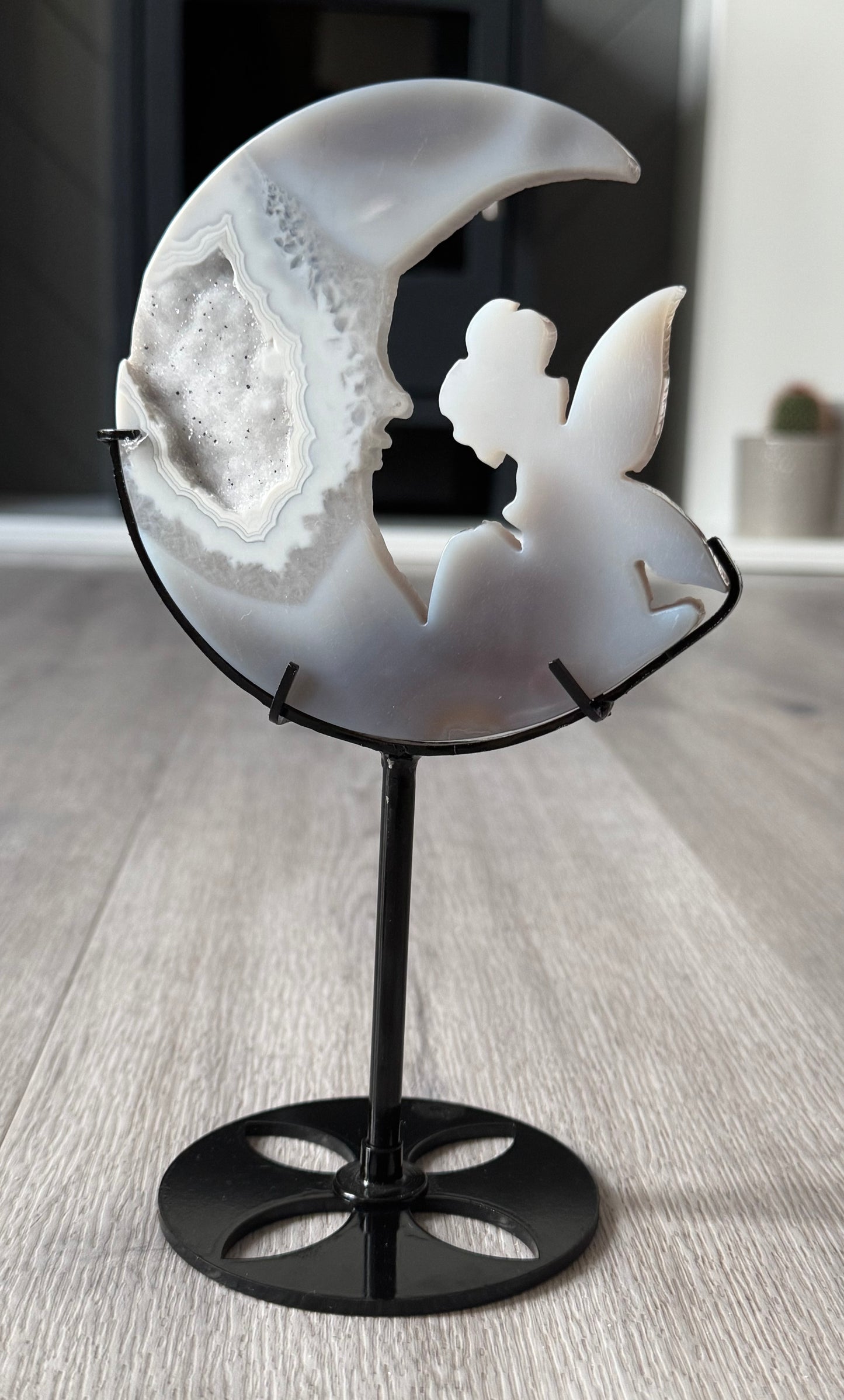 Druzy Agate Fairy Moon on Stand