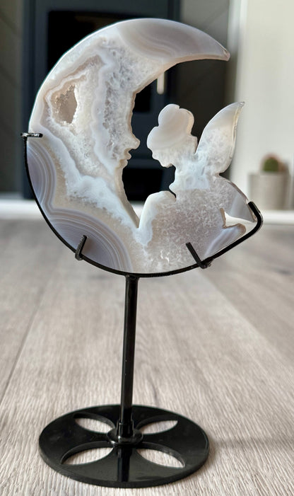Druzy Agate Fairy Moon on Stand