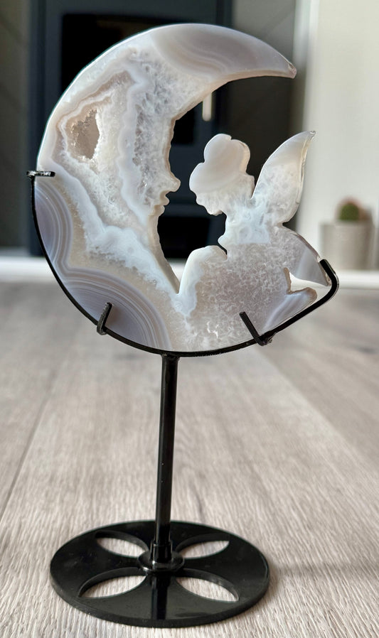 Druzy Agate Fairy Moon on Stand