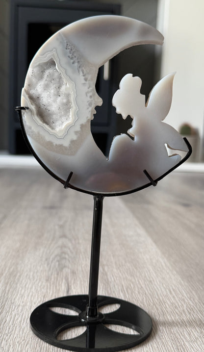 Druzy Agate Fairy Moon on Stand