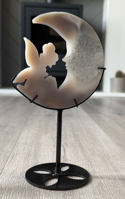 Druzy Agate Fairy Moon on Stand