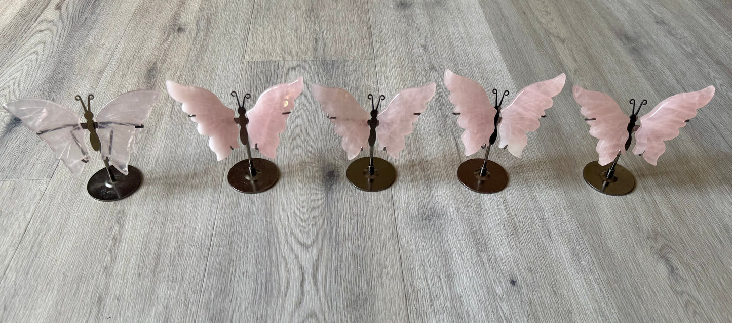 Rose Quartz Butterfly Wings on Stand