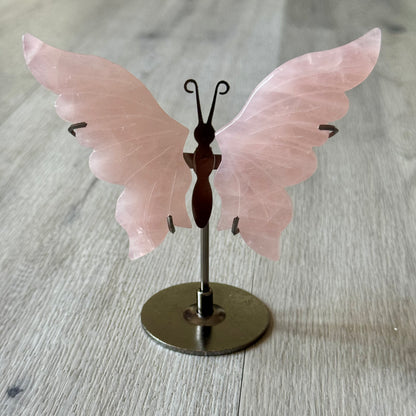 Rose Quartz Butterfly Wings on Stand