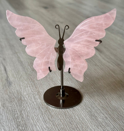 Rose Quartz Butterfly Wings on Stand