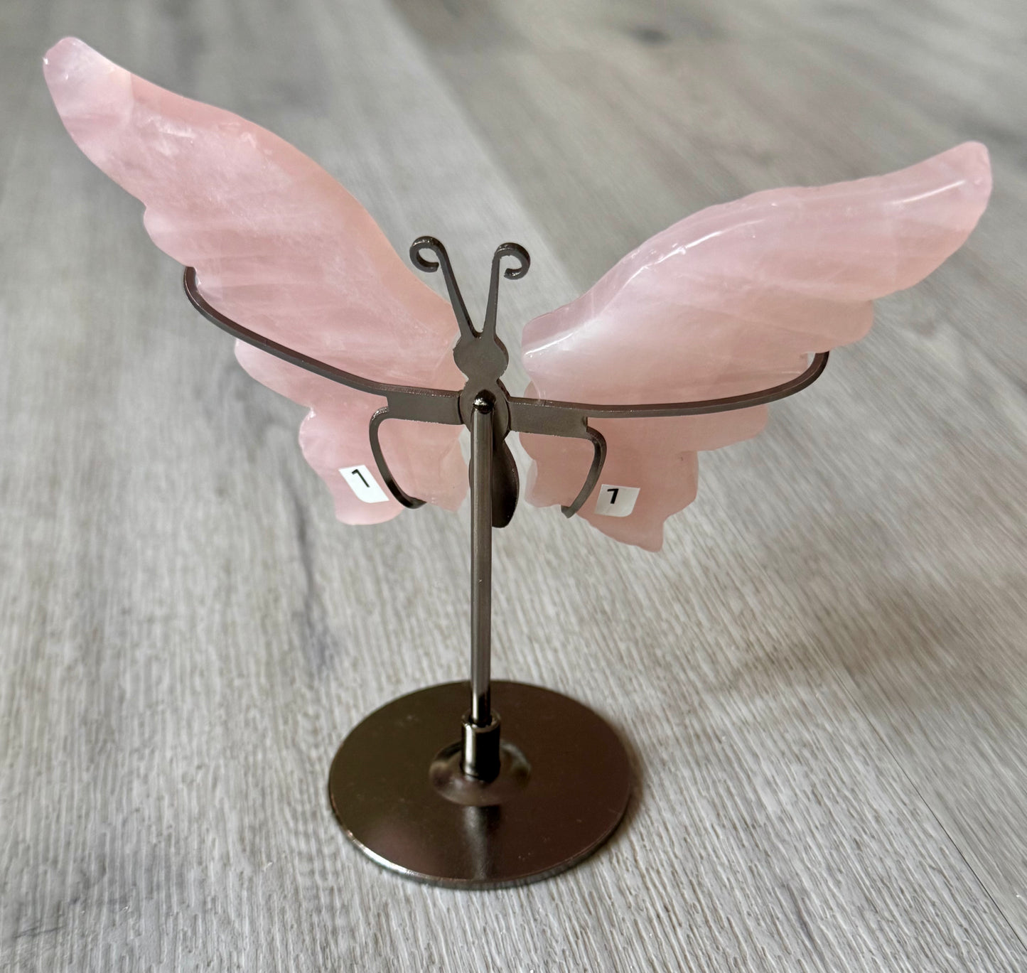 Rose Quartz Butterfly Wings on Stand
