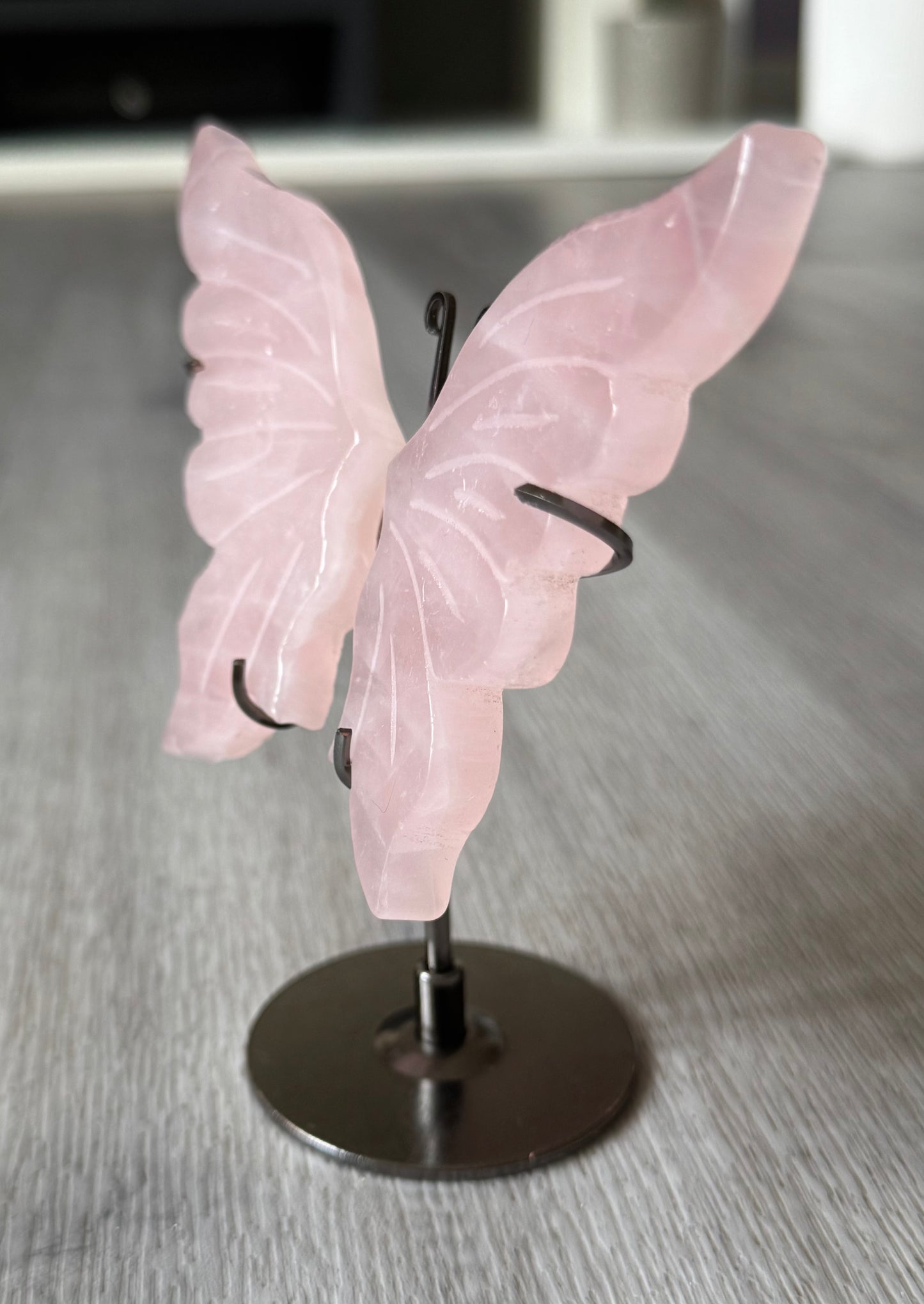 Rose Quartz Butterfly Wings on Stand