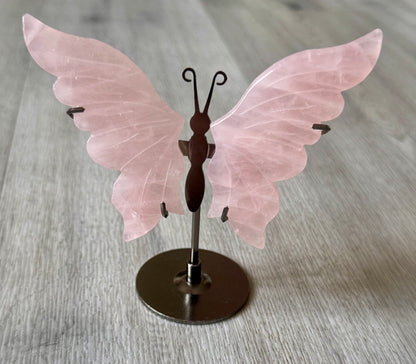 Rose Quartz Butterfly Wings on Stand