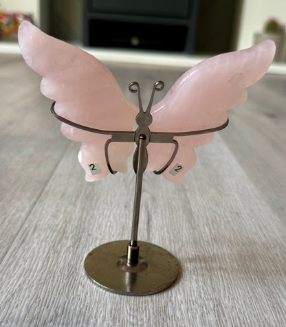 Rose Quartz Butterfly Wings on Stand