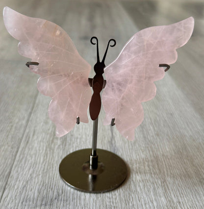 Rose Quartz Butterfly Wings on Stand