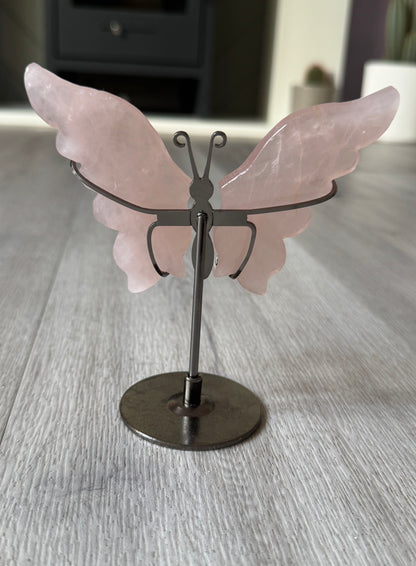 Rose Quartz Butterfly Wings on Stand